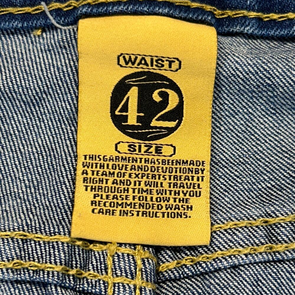 Grindhouse Denim Jeans Men's 42x32 Blue Distressed Patches Whiskers Stretch NEW - Picture 9 of 16